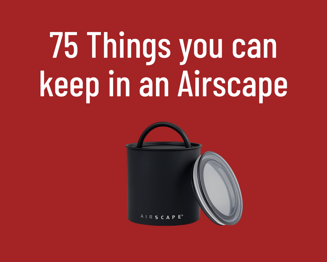 75 Things You Can Keep In An Airscape Coffee Bean Storage Article Blog Post List on Red Background Basic Barista