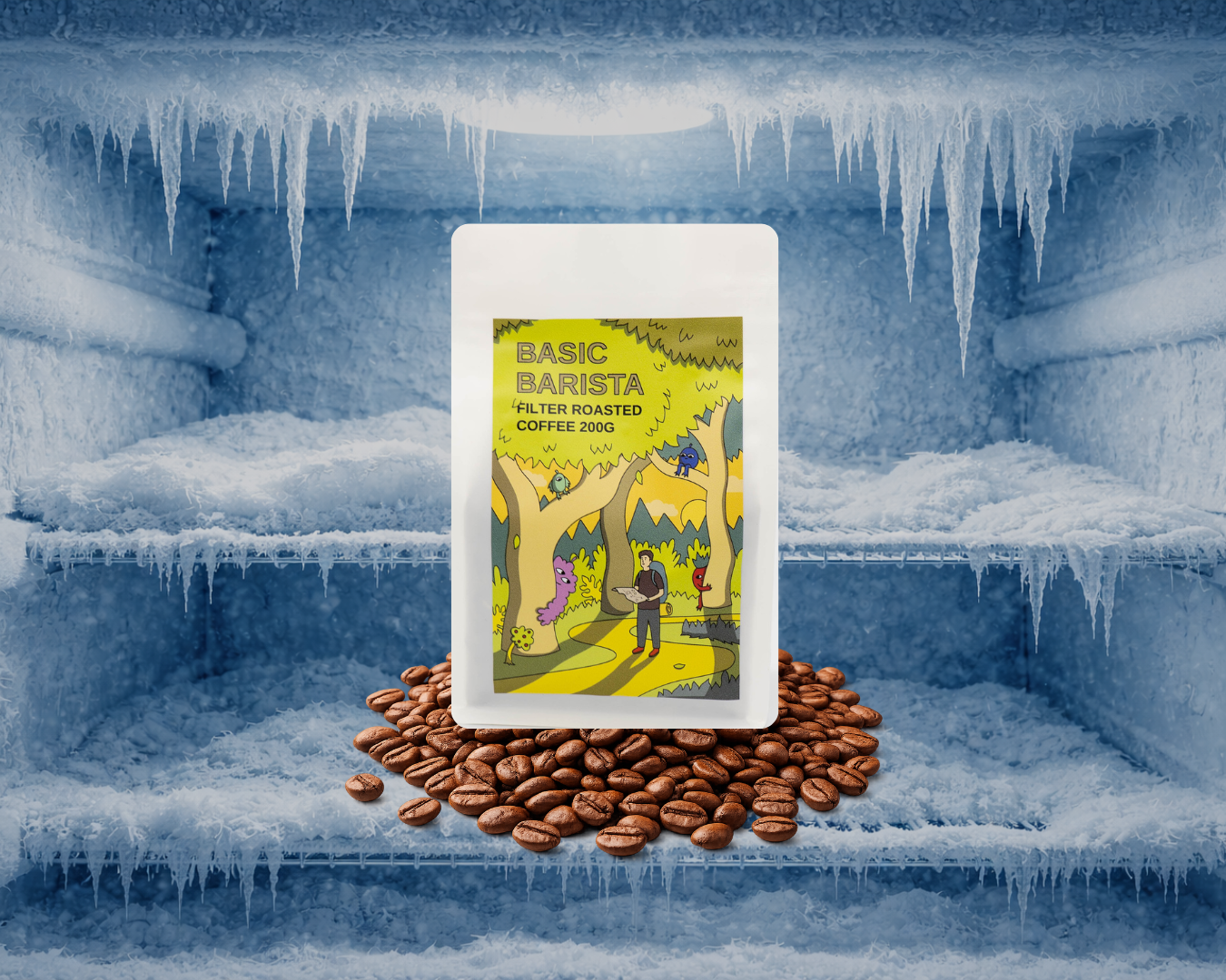 Why you shouldn't freeze coffee beans Bean Storage Coffee Beans Inside a freezer Basic Barista Yellow Bag Freshly Roasted Coffee Beans