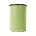 Airscape Matte Lichen Bean Storage coffee bean storage canister Green cylindrical container with black lid on a white background